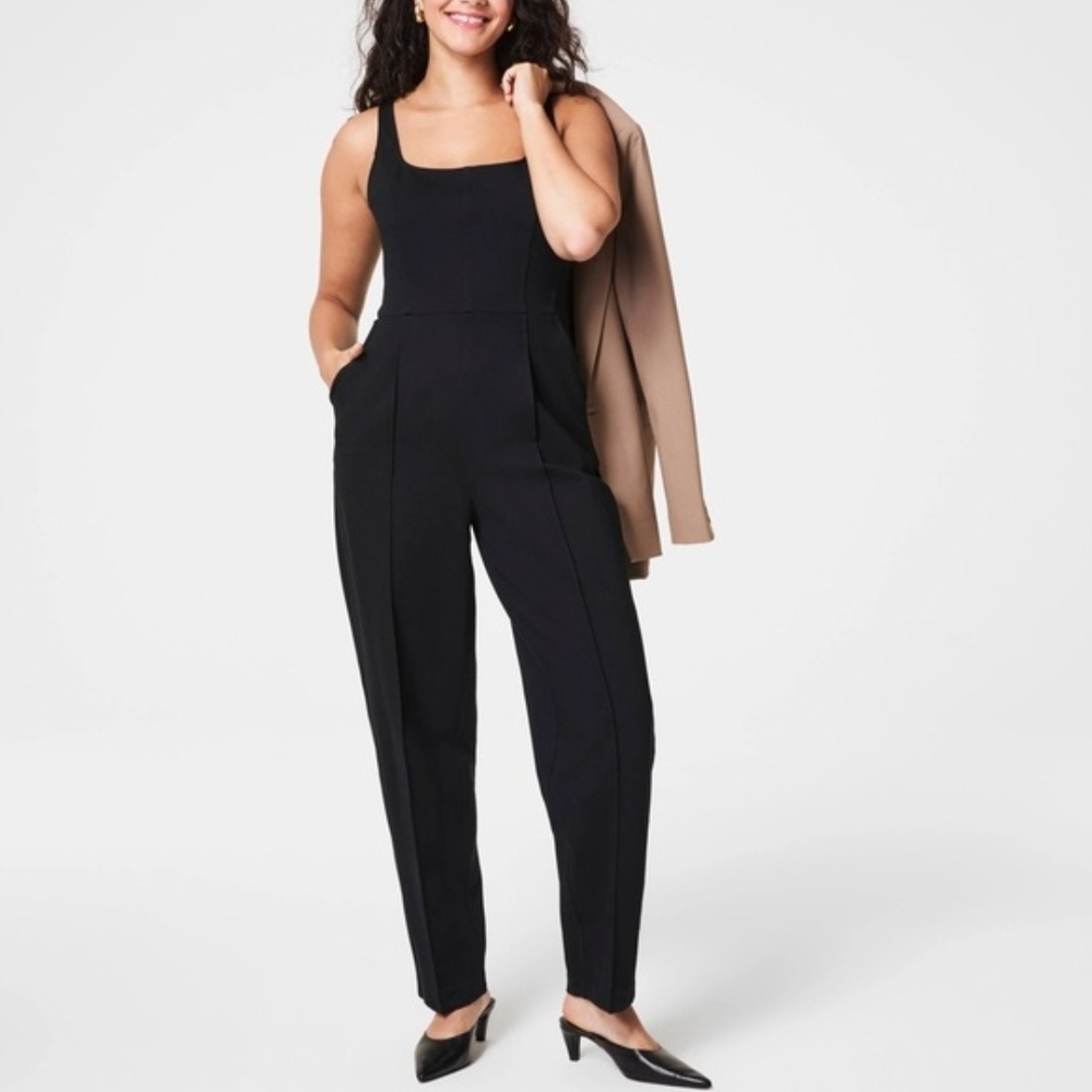 SPANX New Black Ponte Square-Neck Tailored Jumpsuit